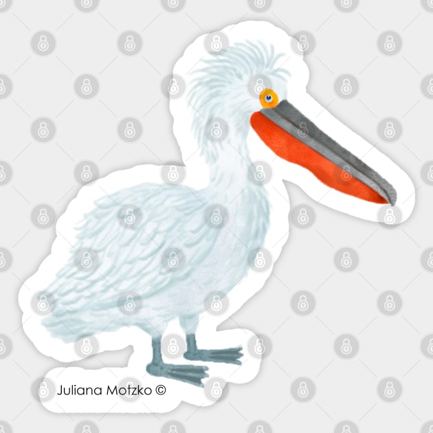 Dalmatian Pelican Bird Realistic Illustration Sticker by julianamotzko